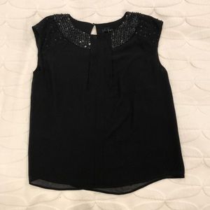NWT - Ann Taylor Beaded Black Blouse